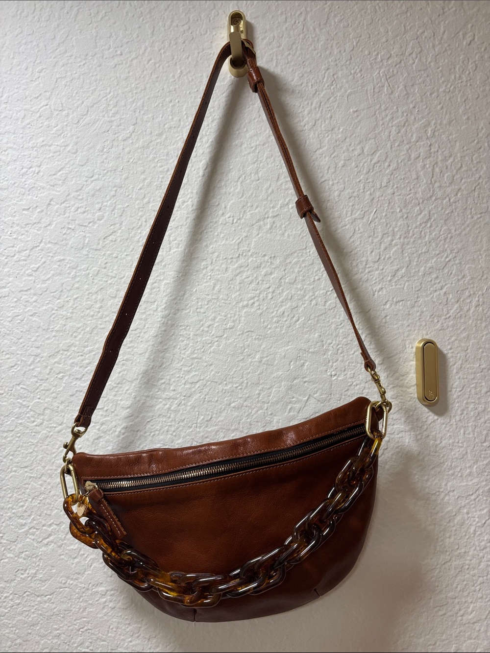 Clare V Grande Fanny in Miel Old Fashion with Tortoise Resin Shortie Strap